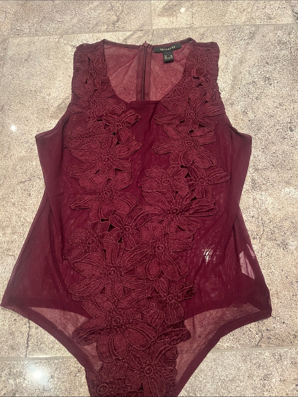 REVOLVE Wine Floral Appliqué Sleeveless Bodysuit